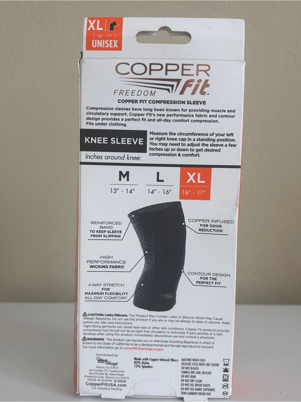 Copper Fit Freedom Copper Infused Compression Knee Sleeve Size XL Black Open Box - Picture 2 of 6